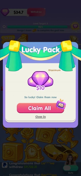 Lucky Pack reward popup