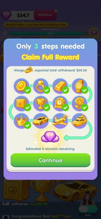 Winding reward path progress screen
