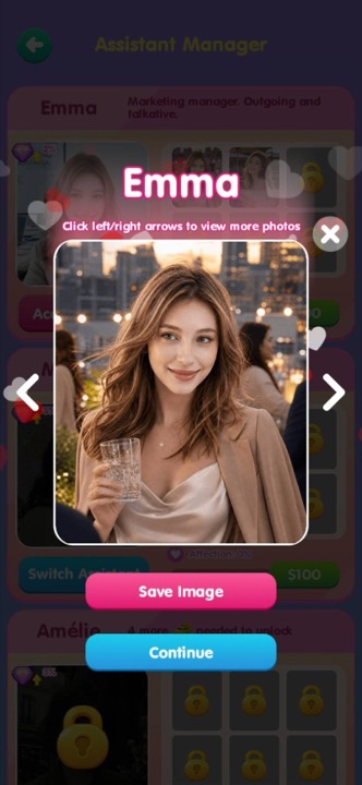 Character assistant manager screen